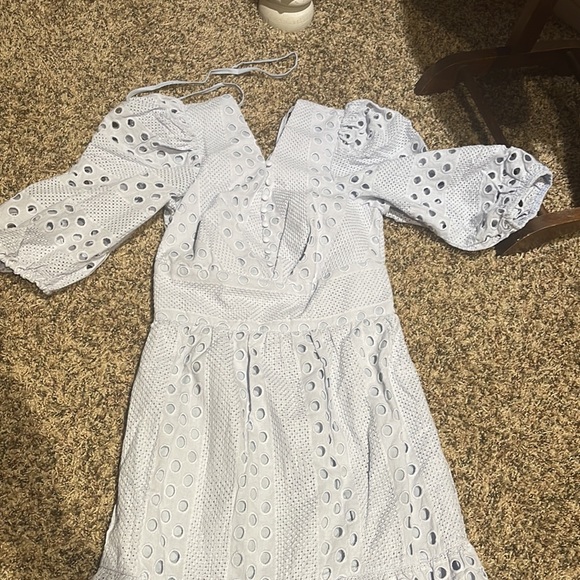 ASOS DESIGN PREMIUM PLUNGE BRODERIE TIERED MIDI DRESS WITH BUTTON NECK WITH - Picture 6 of 12